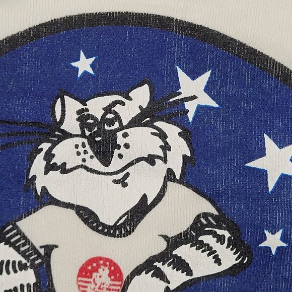 Vintage 80s Cat US-Flag Sweatshirt Womens Large 20x23 Beige - Picture 13 of 14